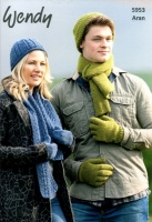 Knitting Pattern - Wendy 5953 - Aran with Wool - Hat, Scarf, Gloves